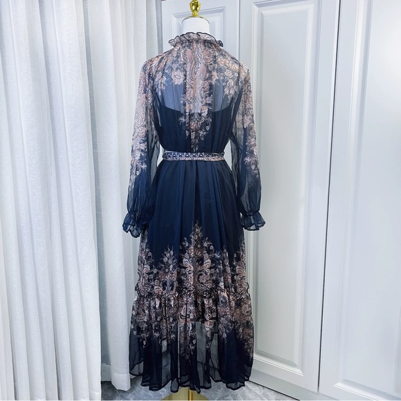 Designer-Style Black and Brown Paisley Chiffon Dress - Picture 2 of 9